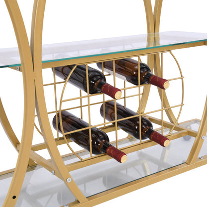Chariot de bar doré avec casier à vin