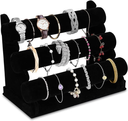 Présentoir à bijoux en velours à 3 niveaux